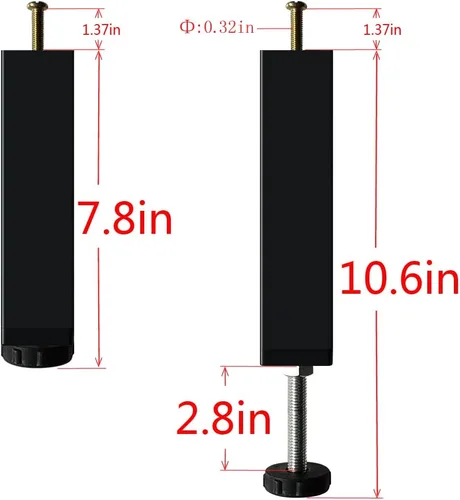 Vista 6 de Patas de soporte de muebles de metal, altura ajustable, marco central de cama resistente, elevadores de pies para plataforma Queen/King, piezas