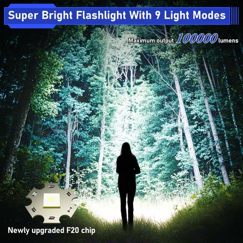 Vista 2 de JAY-PARK Linternas de alto lúmenes, linterna recargable de 100000 lúmenes con magnética, luz de flash brillante 9 modos con batería de 5000 mAh