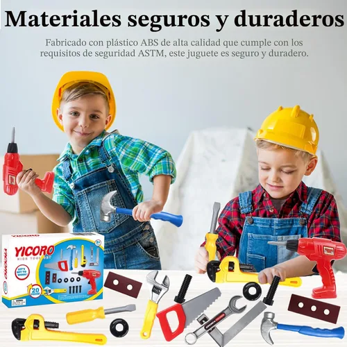 Vista 5 de Juego de herramientas para niños de 20 piezas con taladro de juguete, juguetes para niños de 3, 4, 5, 6, 7, 8 años, juguetes para niños y niñas