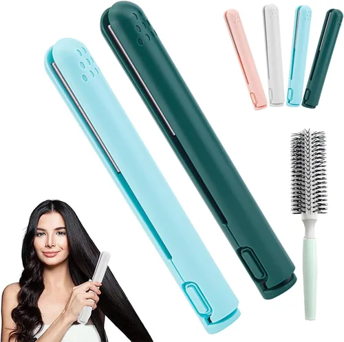 Vista 9 de Mini rizador de doble propósito, mini alisador de pelo y rizador 2 en 1, fuente de alimentación USB, rizador de viaje, alisador de pelo portátil