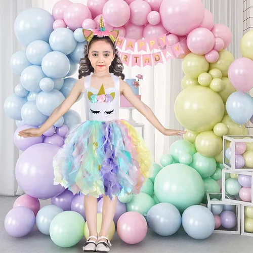 Vista 3 de Wish Care Vestido de unicornio para niñas de 3 a 10 años, vestido de tutú de unicornio con lentejuelas y arco iris, traje de fiesta de cumpleaños