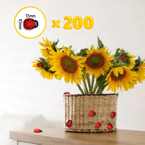 Vista 2 de Hoedia 200 adornos de mariquitas de madera para manualidades, Bumble autoadhesivo para decoración del hogar, pequeños adornos de mariquita