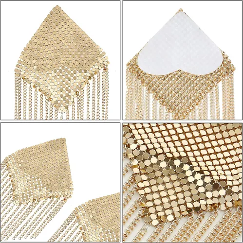 Vista 7 de MINGSEECESS Sujetador reutilizable de silicona de metal dorado para mujer, diseño de pétalos de pecho, autoadhesivos con borla