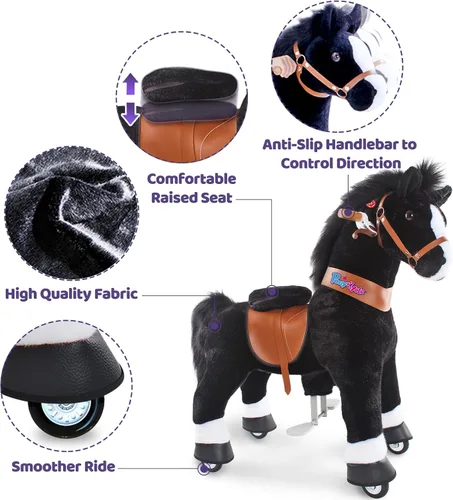 Vista 4 de PonyCycle Caballo de paseo para niños pequeños de 3 a 4 años con freno, sin batería (30 pulgadas de altura/tamaño 3 modelo clásico U) poni mecánico