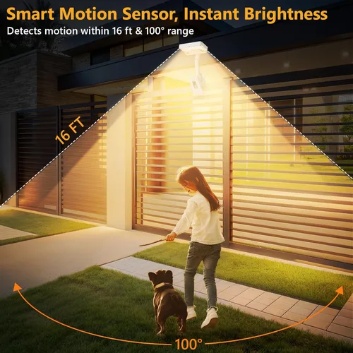 Vista 5 de Luces solares con clip para exteriores con sensor de movimiento, luces solares para vallas ajustables verticalmente y giratorias en 360° con 92 LEDs