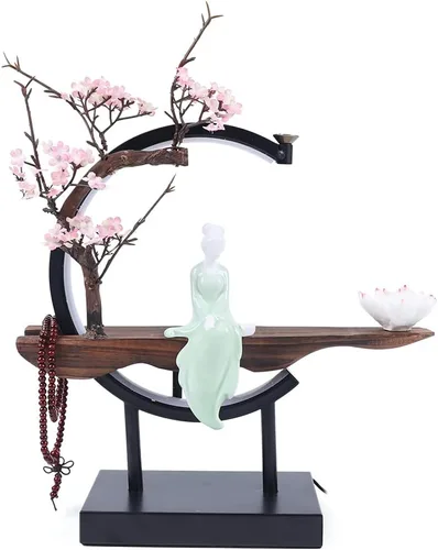 Vista 12 de Portaincienso de flujo inverso con luz LED y Begonia, quemador de incienso de estilo chino de cerámica para mujer, perfecto para relajarse