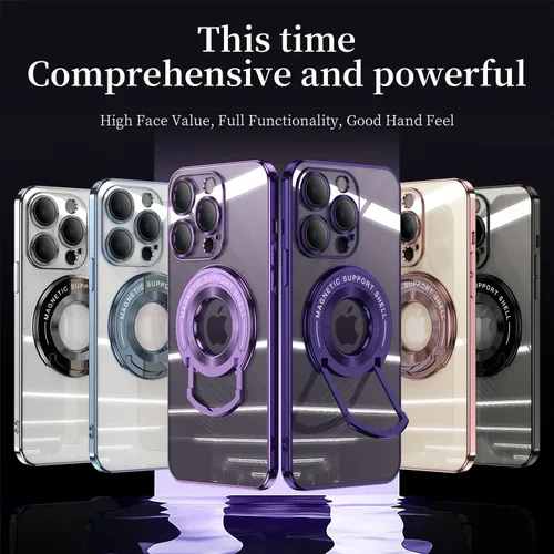 Vista 9 de QLTYPRI Funda magnética transparente para iPhone 15 Pro Max compatible con MagSafe, soporte de anillo invisible, protección completa para lente