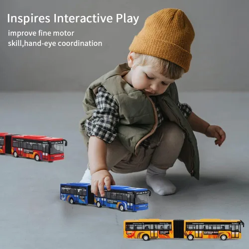 Vista 7 de Crelloci Autobús urbano de juguete para niños, vehículos de aleación fundida, autobús eléctrico articulado Metro con sonidos y luces, modelos