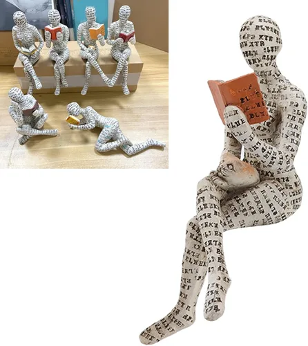 Vista 3 de Figura de mujer de lectura, innovadora estantería de pulpa de lectura para mujer, estatua de pensador para decoración de escritorio de oficina