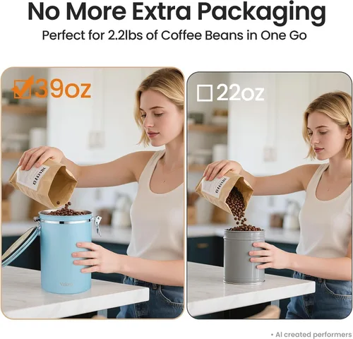 Vista 24 de Veken - Recipiente hermético para café de acero inoxidable, contenedor de almacenamiento de alimentos para la cocina con registro de fecha y cuchara