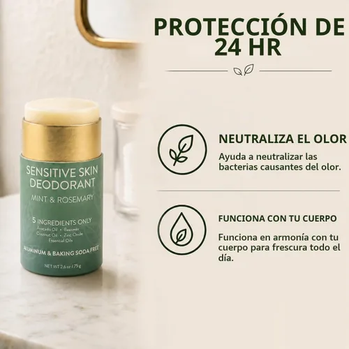 Vista 2 de Desodorante sin aluminio para mujer, barra natural de romero y menta