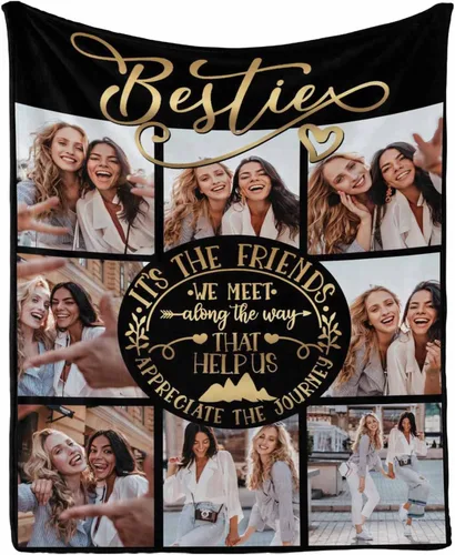 Vista 8 de InterestPrint Manta personalizada con fotos para mejor amiga, manta de cama personalizada para amiga, hermana, textos personalizados de fotos