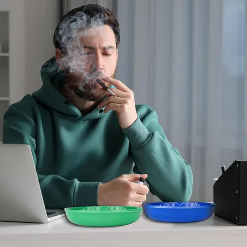 Vista 6 de Juego de 3 ceniceros de colores surtidos, bandeja de cenizas para cigarrillos y puros, ceniceros redondos de plástico de gran tamaño, para 3 piezas