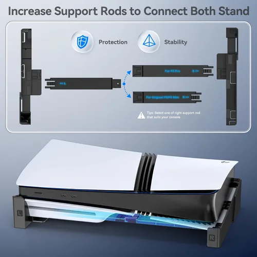 Vista 3 de OIVO Soporte horizontal PS5/Slim/Pro para disco y consola digital, soporte base estable para accesorios PS5 con varillas de soporte mejoradas