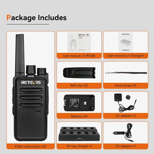 Vista 9 de Retevis RT68 Radio de 2 vías, Walkie Talkies de largo alcance para adultos (Paquete de 10) con cargador de 10 vías, carga más fácil y segura