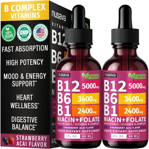 Vista 12 de NUSAVA Vitamina B12 5000mcg con gotas líquidas B6 y B1, cereza negra