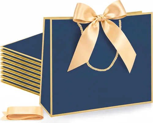 Vista 21 de Silkfly 12 bolsas de regalo con asas para dama de honor, 12 x 10 x 4 pulgadas, elegantes bolsas de regalo de bienvenida de boda con lazo para Negro