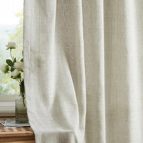 Vista 2 de Melodieux Cortinas de lino de 63 pulgadas de largo para dormitorio, cortinas de arpillera con textura de lino con bolsillo para barra, cortinas