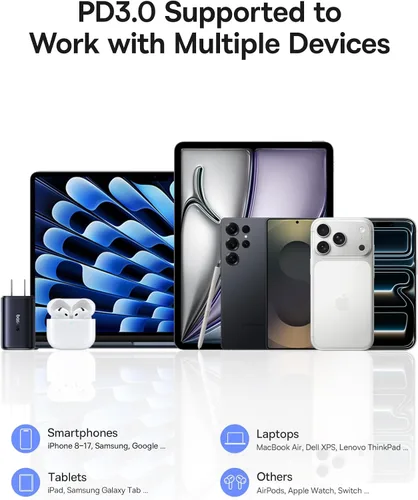 Vista 7 de Baseus PICOGO Cargador USB C de 67W, el Bloque de Carga Rápida de 3 Puertos Más Pequeño con Enchufe Plegable, PD/PPS para MacBook Air/Pro, iPhone
