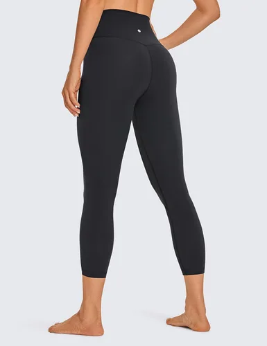 Vista 2 de CRZ YOGA Leggings capri de entrenamiento cepillado para mujer, 21 pulgadas, cintura alta, compresión para gimnasio, control de abdomen, yoga