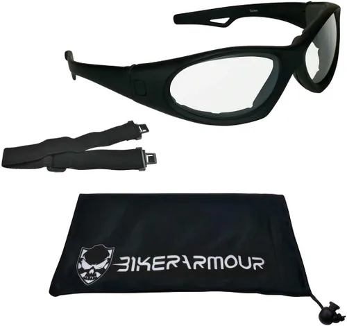 Vista 2 de Bikershades Gafas de seguridad para motocicleta, intercambiables, para hombres, tamaños de cabeza grandes Claro ligeramente teñido