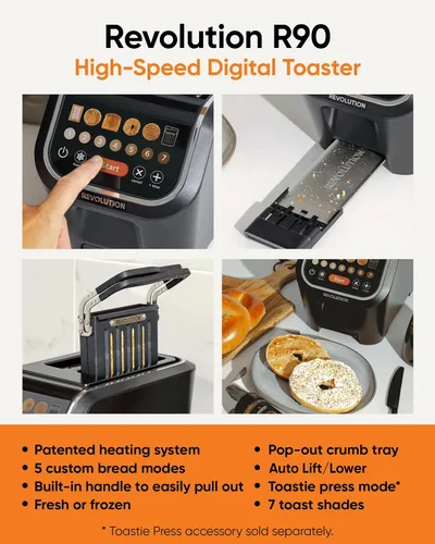 Vista 2 de Tostadora digital Revolution R90 – Tostadora de alta velocidad de 2 rebanadas con tecnología patentada InstaGLO 2.0 – Tosta pan, bagels, gofres