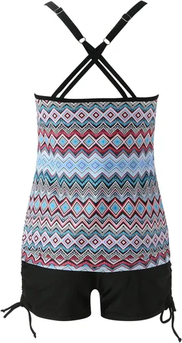 Vista 5 de KEERADS Blouson - Traje de baño tankini para mujer, camiseta deportiva sin mangas con pantalones cortos de tirantes para niño, traje de baño de dos