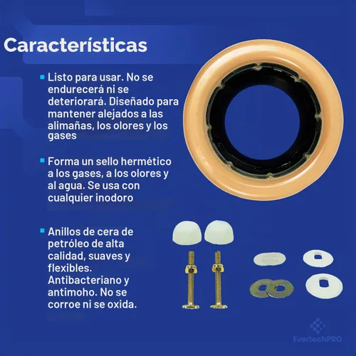 Vista 5 de EvertechPRO Kit universal de repuesto de anillo de cera de inodoro extra grueso para toma de suelo con embudo de brida de goma negra, junta