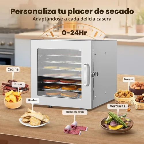 Vista 6 de FAHKNS Máquina deshidratadora de alimentos, 8 bandejas de acero inoxidable, secadora deshidratada de 700 W, control de temperatura de 190ºF