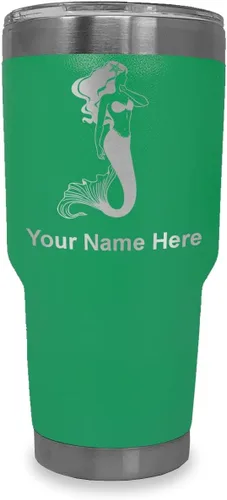 Vista 21 de LaserGram Vaso aislado al vacío de 20 onzas, sirena, grabado personalizado incluido (negro)