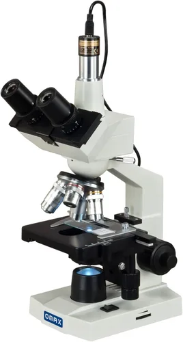 Vista 2 de OMAX Microscopio compuesto trinocular digital LED 40-2500X cámara de 1.3MP + diapositivas en blanco + cubiertas + papel de lente