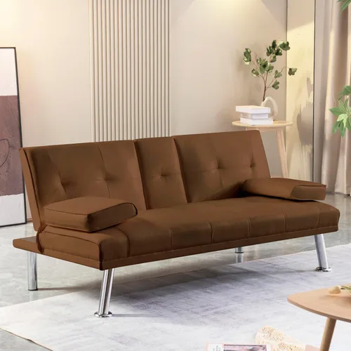 Vista 11 de Anwick Sofá futón de cuero moderno, sofá cama plegable convertible reclinable para espacios pequeños, apartamento, oficina, dormitorio, con Negro