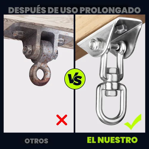 Vista 2 de Perchas de columpio resistentes para juegos de madera, capacidad de 2000 libras, colgador de hamaca giratorio de acero inoxidable 360, accesorios