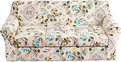 Vista 65 de Fundas elásticas para sofá de 1/2/3 cojines, funda estampada con fundas de cojín de asiento separadas, fundas de sofá lavables, protector de muebles