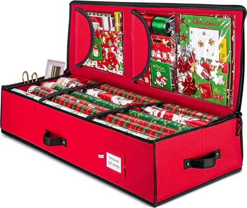 Vista 10 de ZOBER Organizador de papel de regalo, contenedores de almacenamiento de papel de regalo de 40 pulgadas con bolsillos interiores para lazos