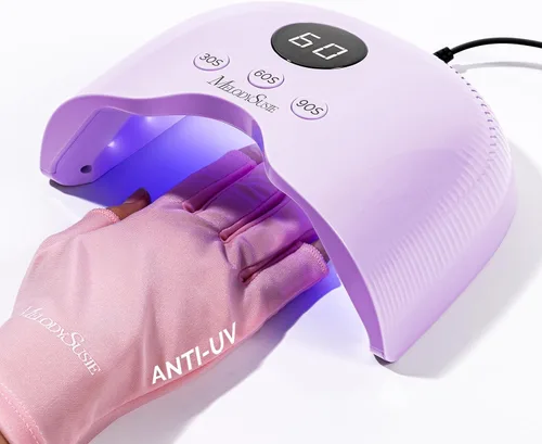 Vista 8 de MelodySusie Lámpara de uñas LED compacta con guantes UV, secadora de uñas P-PLUS30A con sensor inteligente que cura todos los geles, especialmente