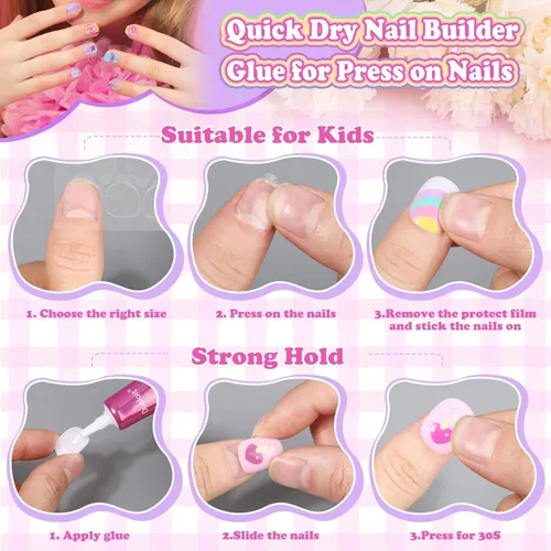 Vista 5 de 144 uñas postizas a presión con pegamento, kit de uñas postizas de almendra con calcomanías de gelatina y adhesivo constructor de uñas, lindas uñas