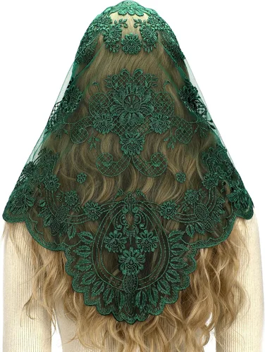Vista 14 de Bozidol Velos de Mantilla de Capilla Católica en Triángulo - Bufanda Corta de Embroidería de Camelia para Misa Latina, Velo de Iglesia de Encaje