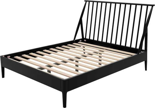Vista 7 de Merax Cama Queen con plataforma de madera de bambú maciza con cabecera de 46.5 pulgadas de alto, marco de cama bohemio con listones de madera y Negro