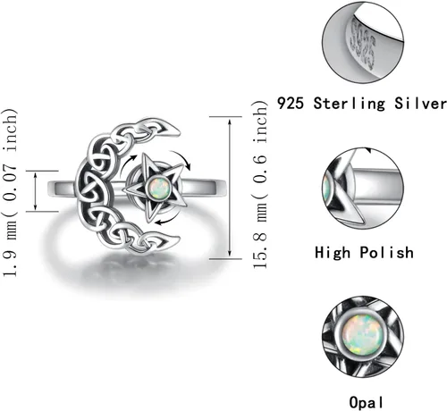 Vista 9 de Fidget Spinner Anxiety Rings for Women: Sterling Silver Lotus Moon Star Sunflower Ring Stress Relieving Calm Ring Jewelry Gifts for Daughter