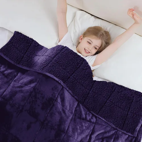 Vista 17 de Aemicion Manta con peso para niños de 7 libras, tamaño individual de 41 x 60 pulgadas, cómoda, suave y esponjosa Sherpa, manta pesada para niños