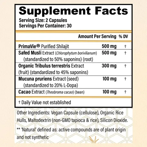 Vista 7 de CHOQ Diariamente con 500 mg PrimaVie Shilajit, Safed Musli, Tribulus - Energía natural, Libido y apoyo muscular - Suplemento diario para hombres, 60