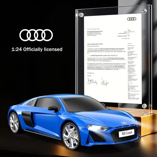 Vista 2 de AEROQUEST Audi - Auto de control remoto, a escala 1:24, eléctrico, deportivo, de carreras, pasatiempos, vehículo modelo Audi para niños y niñas, Azul
