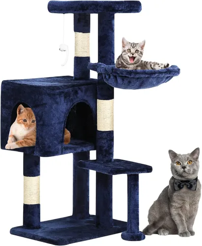 Vista 29 de BestPet Torre para Gatos de 36" Beige Torre Resistente para Gatos de Múltiples Niveles con Casita de Felpa, Percha Acogedora, Postes