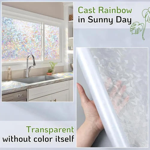 Vista 3 de LUTE - Película de privacidad para ventana, película de arco iris, adhesivo estático de vidrio manchado 3D decorativo, adhesivos de vidrio
