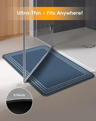 Vista 6 de Tapete de baño antideslizante, de 17 x 28 pulgadas, delgado, de secado rápido, absorbente, lavable, para suelo de baño, ducha, fregadero, uso Azul