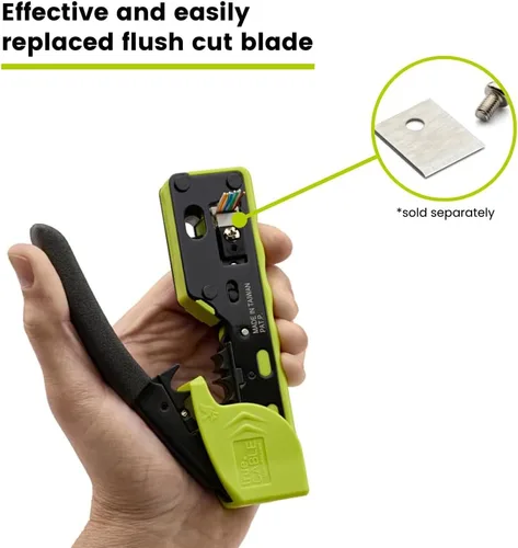 Vista 11 de trueCABLE - Herramienta de crimpado para paso a través de RJ45, crimpadora Ethernet todo en uno, cortador, pelacarga, funciona con conectores