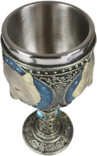 Vista 5 de Ebros Royal Blue Celtic Knotwork Magic Remus Grey Wolf Wine Cáliz Copa 7oz Casa Cocina y Comedor Decoración Accesorio Ceremonial Copa para Direwolf