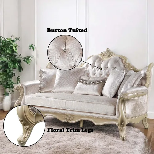 Vista 8 de Acme Libertee Sofá tapizado de madera y tela con 5 almohadas en beige/champán