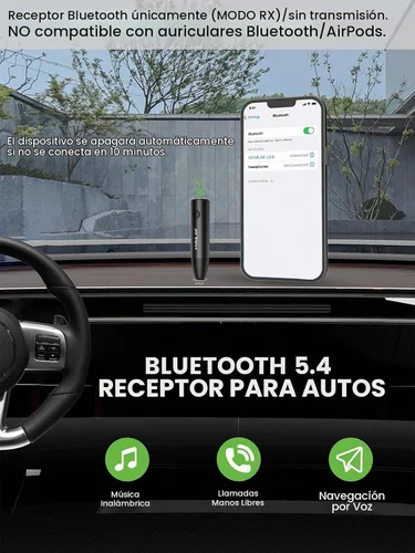 Vista 2 de HVMLAK Adaptador Bluetooth 5.3 Aux para Coche con Micrófono Mejorado, Jack de 3.5mm para Estéreo de Coche y Hogar, Carga USB-C, Estuche Resistente